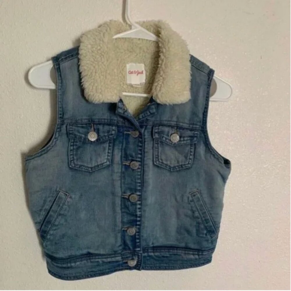 Cat & Jack Faux Fur Denim Vest Jacket L (10-12)